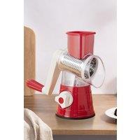 Living and Home Kitchen Manual Slicer with 3 Blades Set Vegetable Chopper Cutter Hand Crank Roller Grater Shredder Kitchen Tools in Red