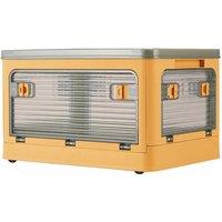 H&O Direct Folding Plastic Storage Bins Collapsible Organizers Box with Wheels in Yellow | Size: Small