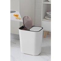 H&O Direct 15L Dustbin Double Recycling Bin Trash Can 2 Compartment Rubbish Bin in White
