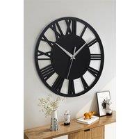 Living and Home 30cm Dia Round Roman Numeral Decorative Wall Clock with Silver Needle in Dark Grey