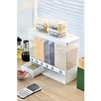 H&O Direct 6 Grids Grain Dry Food Dispenser Kitchen Storage Box with Measuring Cup in White