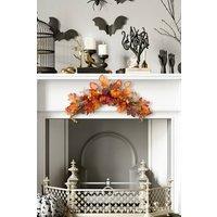 H&O Direct 60cm Autumn Swag Garland - Maple Leaves, Berries & Pumpkins with LED Lights in Orange
