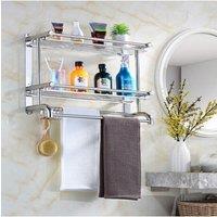 Living and Home 2 Tiers Bathroom Towel Rack Stainless Steel Wall Mounted Storage Shelf in Silver