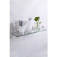 Living and Home 60cm Glass Shelf Tempered Glass 6MM Thick Storage Organizer Wall Mounted Bathroom in Silver