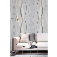 Living and Home 10M x 53CM Modern Geometric Curving Linear Wallpaper in Grey | Size: 10M x 53 cm