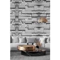 Living and Home 9.5M x 53Cm 3D Rustic Stone Brick Wall Paper in Dark Grey | Size: 9.5M x 53 cm