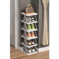 Living and Home 6 Tier Foldable Plastic Shoe Rack - Space-Saving Organizer for Home & Closet Use in Grey