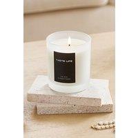 SHEONLY Soy Wax Scented Candle in Frosted Glass Jar with Wooden Lid, Lychee in White