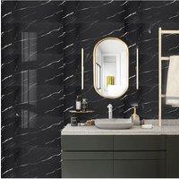 Living and Home 10 Pcs PVC Waterproof Flame Retardant Marble Texture Self-Adhesive Wall Panel in Black