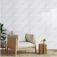 Living and Home 10 Pcs Volakas White Marble Texture Waterproof Flame Retardant Rectangular Self-Adhesive PVC Tile Stickers