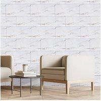 H&O Direct 10 Pcs Marbling PVC Wall Tile Rectangle Peel & Stick Waterproof BacksplashWhite in White