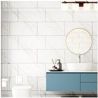 H&O Direct 10 Pcs Volakas White Marbling PVC Wall Tile Rectangle Peel & Stick Waterproof Backsplash