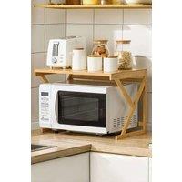 Living and Home 2-Tier Free Standing Wooden Spice Rack Microwave Oven Rack Kitchen Organizer Storage Shelf in Brown