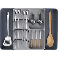 Living and Home 12-Grid Expandable 2-Layer Cutlery Tray Drawer Organiser Tableware Kitchenware Storage in Grey