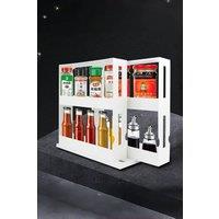 Living and Home 2-Tier&2-Row Rotating Jars Spice Rack Kitchen Storage Holder Shelf Cabinet Organizer in White