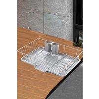 Living and Home Metal Dish Drainer Rack Dish Drying Storage Rack with a Removable Tray&Drainage Outlet Kitchen in Silver