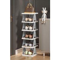 H&O Direct 6-Tier Folding Plastic Shoe Rack in Grey