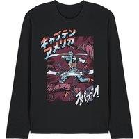 Marvel Captain America Retro Japanese Strike Long Tee, Black | Size: XL