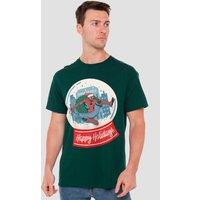 Marvel Spiderman Retro New York Happy Holidays T-Shirt, Hunter Green | Size: Medium
