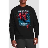 Marvel Spiderman Is Coming To Town Sweatshirt, Black | Size: 2XL