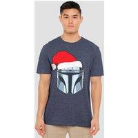 The Mandalorian Mando Christmas Santa Hat T-Shirt, Navy | Size: Medium