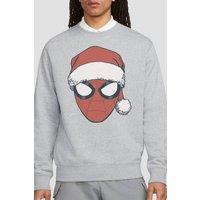 Marvel Spiderman Christmas Santa Hat Portrait Sweatshirt, Athletic Heather in Light Grey | Size: Small