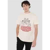 Stranger Things Sketch Group Logo T-Shirt, Natural in Beige | Size: XL