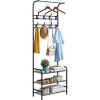 Dprodo 3-in-1 Hall Coat Rack Tree with Metal Fram in Black