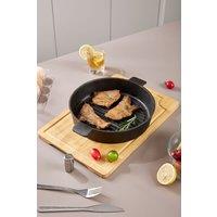Living and Home Round Cast Iron Griddle Pan Grill Frying Cookware with Handles 27cm Dia in Black | Size: Large