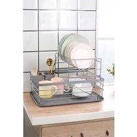 Living and Home 2 Tier Metal Detachable Dish Drainer Rack Sink Washing Plates Draining Board in Silver