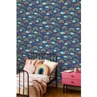 Hoopla Walls Rainbow Love 10m Matt Wallpaper in Blue