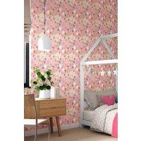 Hoopla Walls Folk Floral 10m Matt Wallpaper in Pink
