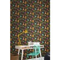 Hoopla Walls Safari Boogie 10m Matt Wallpaper in Black