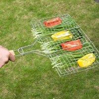 Living and Home Portable Outdoor Camping BBQ Grill Basket Foldable & Lockable Stainless Steel Grilling Clip for Picnic & Backyard Barbecue, Easy-Flip