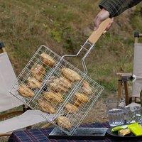 Living and Home Portable Outdoor Camping BBQ Grill Basket Foldable & Lockable Stainless Steel Grilling Clip in Silver