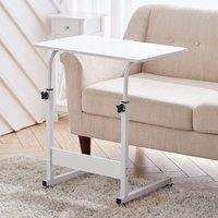 Living and Home Height Adjustable Mobile Table Overbed Desk with Wheels in White