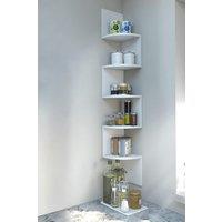 Living and Home 5 Tier Corner Bookcase Wooden Zigzag Floating Corner Bookshelf in White