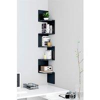 Living and Home 5-Tier Wooden Zigzag Floating Corner Shelves Black Bookshelf
