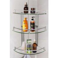 Living and Home 3 Tiers Tempered Glass Corner Shelf with Steel Bathroom Rail Wall Mounted in Silver