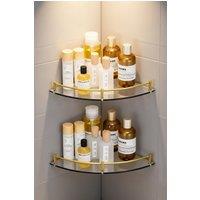 Living and Home 2Pcs Bathroom Glass Corner Shelf Wall Mounted Storage Rack in Gold