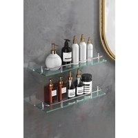 Living and Home 50cm Shelf Tempered Glass 6MM Thick Storage Organizer Wall Mounted Bathroom in Silver