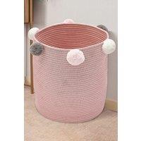 Living and Home Cotton Rope Basket Woven Laundry Blanket Toy Basket Organizer with Pompom Living Room Pink