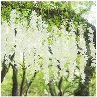 Living and Home 12-Stem White Faux Wisteria Flower Decoration Set for Wedding Arches, Ceiling, and Home Dcor