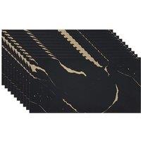 Living and Home 10pcs Black Marble Effect Self-Adhesive Wall Stickers with Gold Veining, 30 x 60cm | Size: 30 x 60 cm