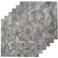 Living and Home 10pcs Marbled Self-Adhesive Wall Stickers with Grey White Ink-Like Base & Gold Lines, 40 x 40cm | Size: 40 x 40 cm