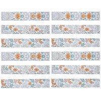 Living and Home 12pcs Orange Floral Self-Adhesive PVC Stair Riser Stickers, 18 x 100cm | Size: 18 x 100 cm