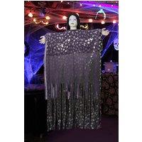 Living and Home 129cm Halloween Ghost Decoration with Creepy Doll Face, LED Eyes, Bendable Arms & Shimmering Costume in Purple