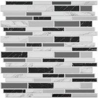 Living and Home 10Pcs Self-Adhesive Marble Effect Wall Sticker Mosaic Splashback Tiles in White