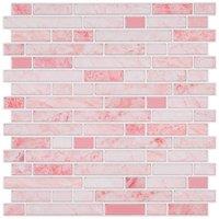 Living and Home 10Pcs Self-Adhesive Marble Effect Wall Sticker Mosaic Splashback Tiles in Pink