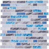 Living and Home 10Pcs Self-Adhesive Marble Effect Wall Sticker Mosaic Splashback Tiles in Blue